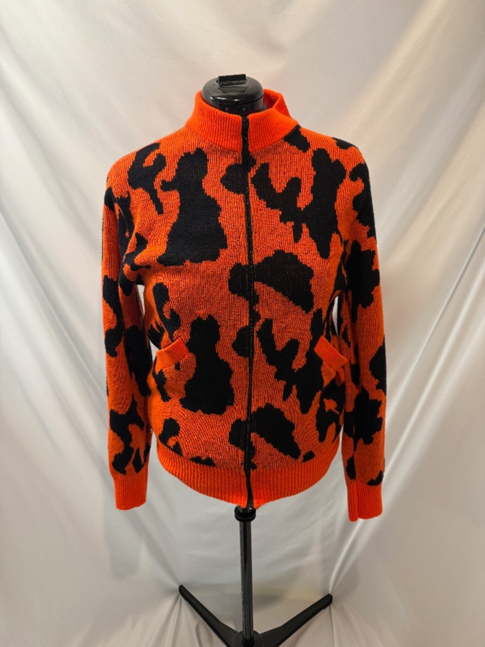 Vintage Bob Fratzke Unisex Orange Animal Full Zip Sweater Jacket M